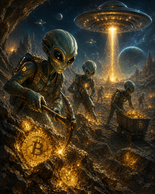 Außerirdische beim Bitcoin-Abbau